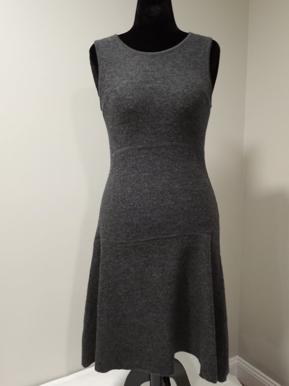 GREY WOOL KNIT SLEEVELESS FIT & FLARE DRESS WOMEN SIZE M